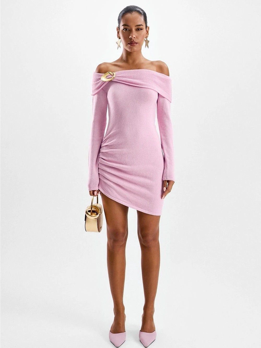 NWT!! CIN CIN Gigi Knit Mini Dress Off-Shoulder Pink Size Medium